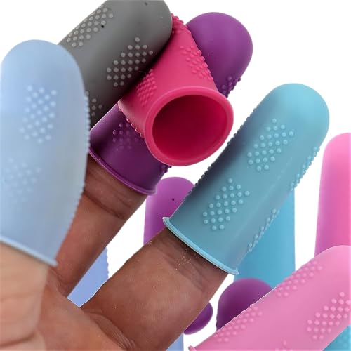 Finger Protectors [Flex Series - 12-Pack] Silicone Non-Stick Finger Covers [Small (6) / Medium (6) - 6 Colors 2 Sizes] for Hot Glue/Sewing/Wax/Rosin/Resin/Honey/Adhesives/Scrapbooking - color: Small & Medium - [12 Pack]