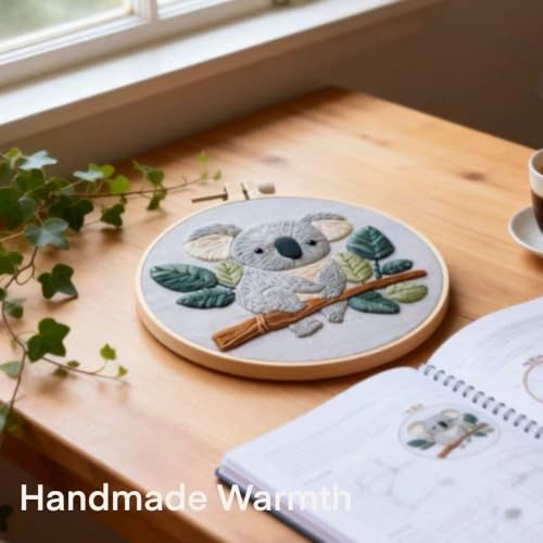 HCANPER Cute Koala Embroidery Starter Kit,DIY Needle Punch Kit, Punch Needle Kits for Beginners,Include Pre-Printed Fabric,Tools,Embroidery Hoop,Threads. (Well-Behaved) - color: Well-behaved