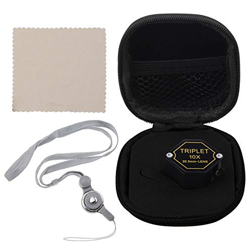 10x Magnifier Jewelry Loupe 20.5mm Triplet Lens Optical Glass Pocket Gem Magnifying Tool for Jeweler, Stamp Philatelist, Coin Numismatic, Achromatic Black Hexagonal Design Kit Set