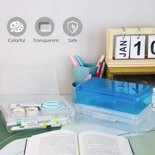Double Layer Plastic Clear Hard Colored Pencil Box Case Pen Crayon Box - color: Clear