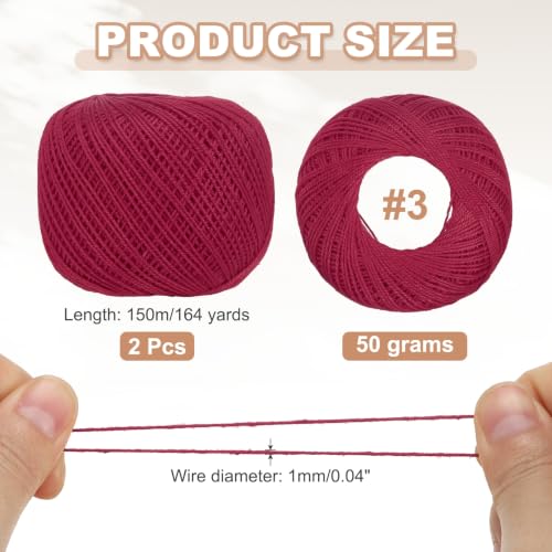 MECCANIXITY Crochet Thread Pearl Cotton Size 3 Deep Red 2 Rolls - color: Deep Red