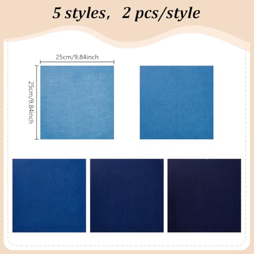 FREEBLOSS 10Pcs Sashiko Fabric Sashiko Mending Kit 9.84 * 9.84''