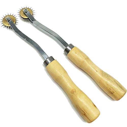TIHOOD 2PCS Needle Point Tracing Wheel with Wood Handle, 4mm Leather Paper ClothSewing Overstitch Wheel Tool - color: Yellow