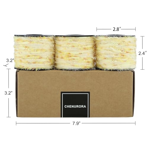 Artisanal Yarn Collection Multifiber Fancy Yarn for Knitting Crocheting Crafts DIY, Set of 3 Rolls (Soft Yellow Feather Weave) - color: Soft Yellow Feather Weave