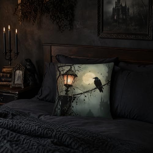 Moonlit Castle Raven Linen Pillow Cover 18x18 Gothic Dark Romance - color: Pa10055, size: 18" x 18" (Pack of 1)