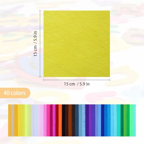 40 Pcs Felt Fabric Sheet, 6"x6" Assorted Color Felt Fabric Sheets