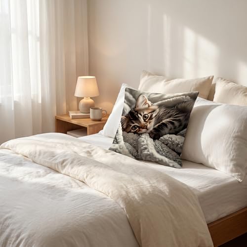 18x18 Cute Cat Linen Pillow Cover Square Animal Pattern Throw Pillow Cover - color: Pa10050, size: 18" x 18" (Pack of 1)