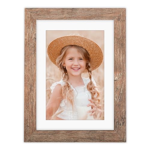 5x7 Picture Frame Wood Display Picture 4x6 with Mat Vintage Brown - color: Brown, size: 5x7