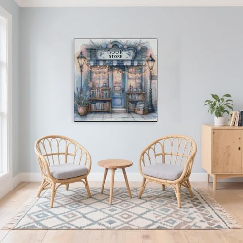 MYBISYMQQ Book Store Cross Stitch Kits for Adults,11CT Stamped Cross Stitch Kits for Beginner,DIY Needlepoint Embroidery Patterns Kits Embroidery Patterns for Home Wall Decor 13.7x13.7 inches - color: D068