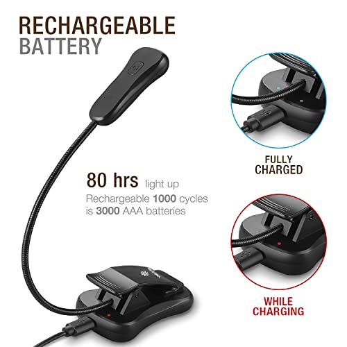 Vekkia 3000K Warm LED Rechargeable Book Light - color: Jet Black
