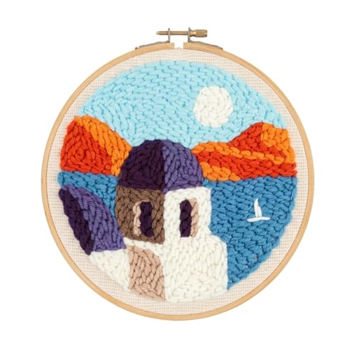 Meoe&heome Punch Needle Kit for Beginners, DIY Embroidery Set with 20+ Patterns(Island Cottage) - color: Island Cottage