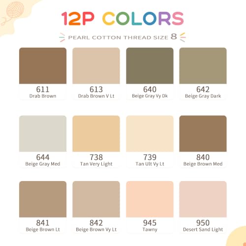 Size 8 Double Mercerized Egyptian Long Staple Cotton Pearl Thread 12 Gradient Colors per Box 5 Grams Ball Rainbow Color Embroidery Thread for Crochet Cross Stitch Hand Embroidery (12P) - color: 12P