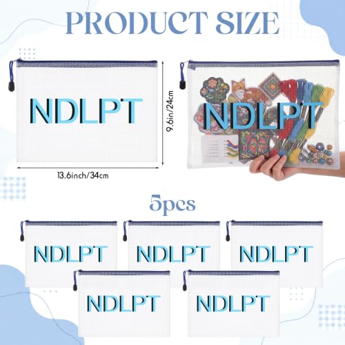 Sabary 5 Pcs Needlepoint Project Bag Clear Mesh Zipper Pouch, Blue - color: Blue