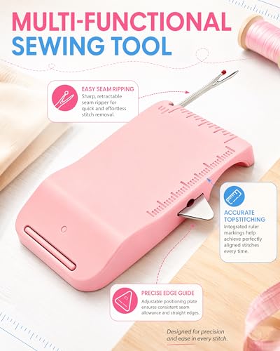 Magnetic Seam Guide for Sewing Machine, with Scale & Seam Ripper - color: Pink