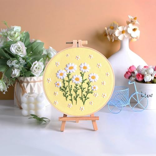 Louise Maelys Daisy Flower Embroidery Kit for Beginners, Floral Pattern - color: daisy flower