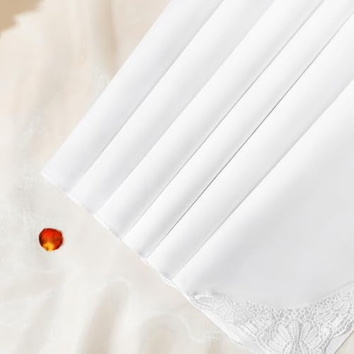 HOULIFE Lace Handkerchiefs for Women Pack, Ladies White Cotton Hankies with Flower Embroidery Lace Edge for Wedding Party