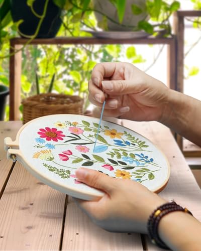 TINDTOP Embroidery Kit for Adult, Owl Embroidery Kit for Beginners Include Embroidery Cloth Hoops Threads for Craft Lover Hand Stitch with Embroidery Skill Techniques (Florals) - color: Florals