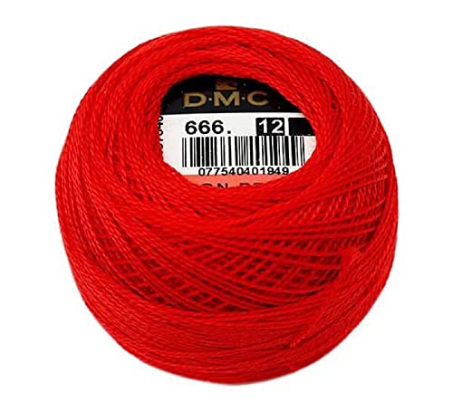 DMC 116 12-666 Pearl Cotton Thread Balls, Bright Red, Size 12