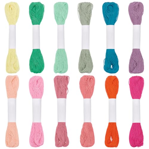 FREEBLOSS 12 Pcs 262 Yards Sashiko Thread Sashiko Skein Cotton Embroidery Floss Japanese Quilting & Embroidery Supplies Sewing Thread - color: Green & Red