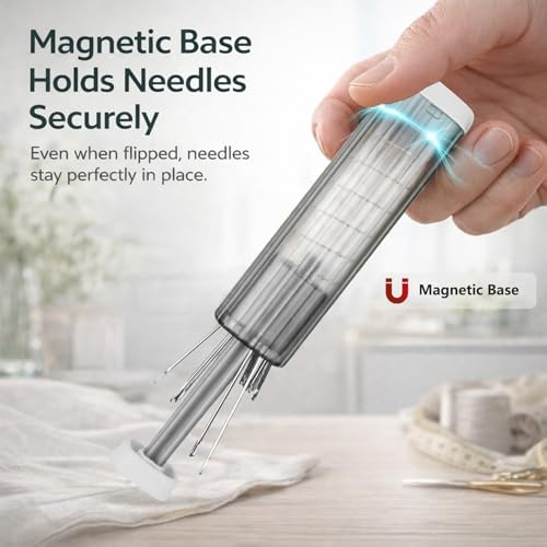 Pop-Up Needle Box Magnetic Needle Case, Sewing Needles Dispenser with 18Pcs Sewing Needles 3 Sizes and 2-in-1 Seam Ripper and Threader, Compact Sewing Kit Portable Basic DIY Home Repair - color: Whit-grey