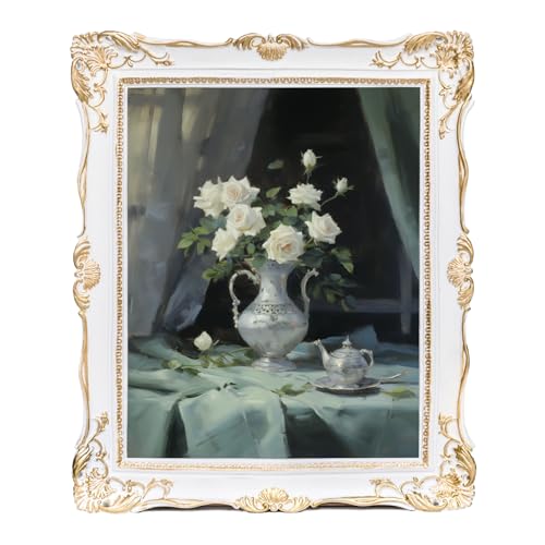 Saysmile Vintage 11x14 Picture Frame White, Textured Antique Picture Frames with Embossed Flower Design, Ornate Frame for 11x14 Photo, Resin Antique Frames Tabletop & Wall Hanging, Home Decor - color: White, size: 11x14