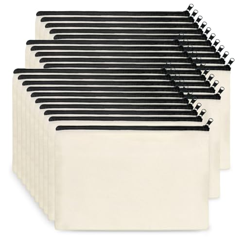 Koolmox 30 Pencil Pouch with Zipper 8x5'', Cotton Canvas Toiletry Pouch, Bulk Plain Cosmetic Bags for Women Pencil Case Vinyl Projects Crafts, Beige Make Up Pouches with Black Zippers - color: Beige Black, size: Small (8x5'')