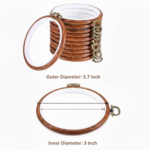 18 Pcs 3 Inch Embroidery Hoops Set, Imitated Wood Round Mini Embroidery Hoops, Adjustable Small Embroidery Hoop for Cross Stitch, Sewing Crafts, DIY Projects, and Display, for Crafting Enthusiasts