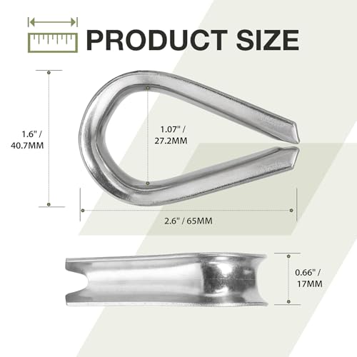 M12 Wire Rope Thimble, 304 Stainless Steel Thimble for 7/16-1/2 Inch Diameter Wire Rope, 4 Pieces - size: M12