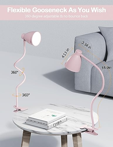 BOHON Cute Desk Lamp with Clamp Clip on Light, 5 Color 10 Brightness, Pink - color: Pink