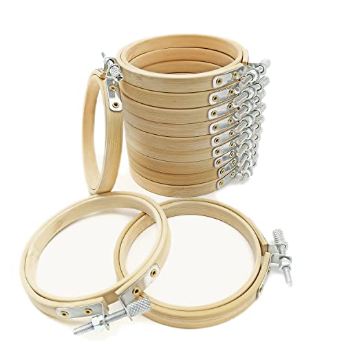 Cldamecy 12 Pieces 3 inch Embroidery Hoops,Round Bamboo Adjustable Circle Frame Cross Stitch Hoops for Christmas Ornament,Embroidery,Decoration,Art Craft and DIY Project - style: 3 inch