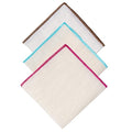Natural Linen Pocket Squares, Embroidered Contrast Border 3 pcs, Off white - color: A7 (3-pack)
