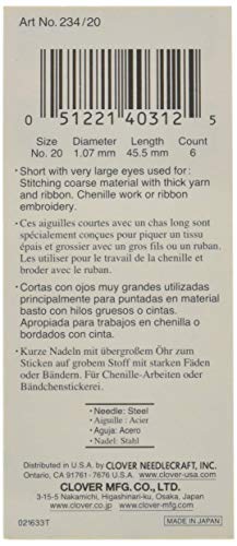 Clover Gold Eye Chenille Needles-Size 20 6/Pkg - size: No. 20 (Pack of 1)