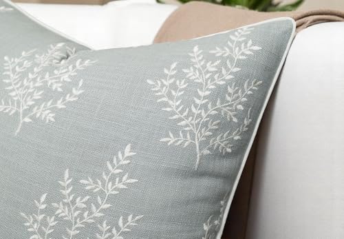 VAGMINE Embroidered Fern Leaf 18x18 Throw Pillow Cover, Robins Egg - color: Robins Egg-leaves, size: 18" x 18" (Pack of 1)