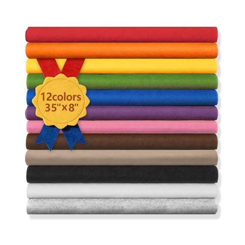 Large Stiff Felt Sheets, 1mm Felt Fabric Sheet for Crafts, 12 Rolls 8"x35"