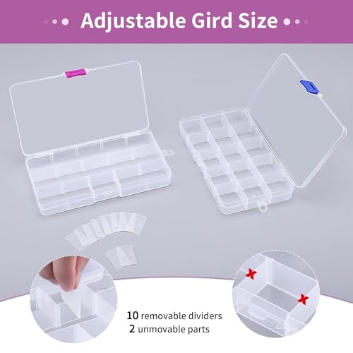 Opret 15 Grids Bead Organizer(4 Pack), Earring Organizer Box, SMALL Plastic Clear Organizing Containers with Adjustable Dividers for Crafts Jewelry Screws Small Items, Size 6.9×3.9×0.9in - color: 4 pcs, transparent