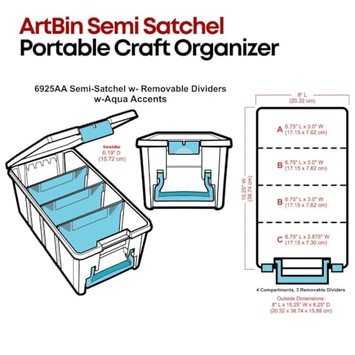 ArtBin Semi Satchel Craft Organizer with 3 Dividers, Aqua Accents - color: Clear, size: Pack of 1