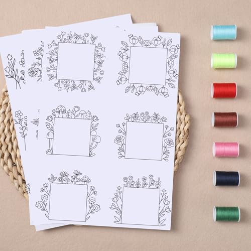 Flower Water Soluble Embroidery Patterns, 4 Sheets Stick and Stitch Embroidery Papers Wash Away, Transfer Paper with Pre-Printed Floral Leaves Designs for Hand Sewing Lovers Beginners DIY Crafts Gifts - size: Flower A