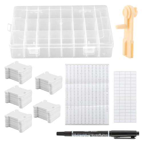 Embroidery Floss Organizer, Cross Stitch Thread Storage Set with 100 Pcs Floss Bobbins, Winder, Marker and Stickers, Removable 24 Compartments Case for Craft DIY Sewing Storage