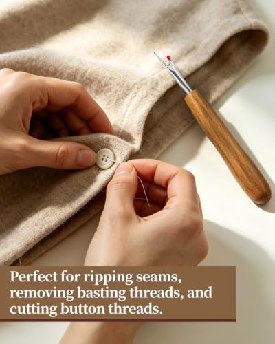 3Pcs Seam Rippers, Wood Handle Stitch Remover Tool for Sewing & Crafting - color: Wooden