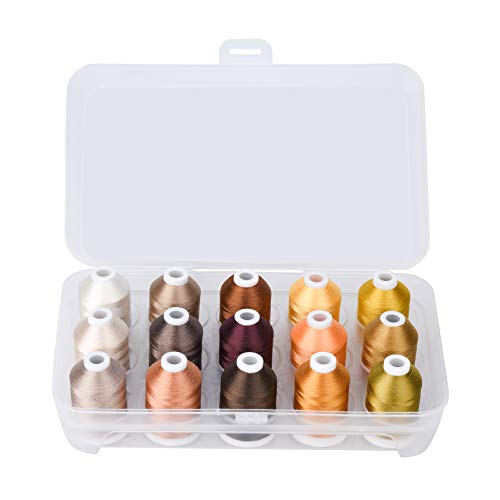 Simthread 15-Color Polyester Machine Embroidery Thread Set, Brown Series - color: 15C-Brown-Box