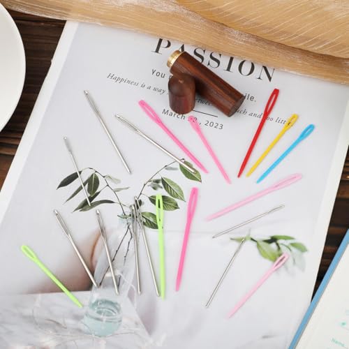 19pcs Large Big Eye Sewing Needles, Plastic Aluminium Yarn Weaving Needle Colorful Darning Blunt Needles for Yarn 4 Sizes Embroidery Needles Tapestry Needle for Knitting Crochet Yarn Accessories