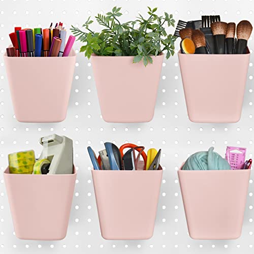 Large Pegboard Cups, 6Pack Peg Board Square Storage Bins With Hooks (Pink) - color: Pink