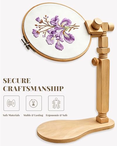 Wood Embroidery Hoop Stand Set, Needlepoint Stand for Lap, Embroidery Hoop Stand with Embroidery Kit for Beginners for Cross Stitch, Embroidery, and Art Craft Sewing Projects