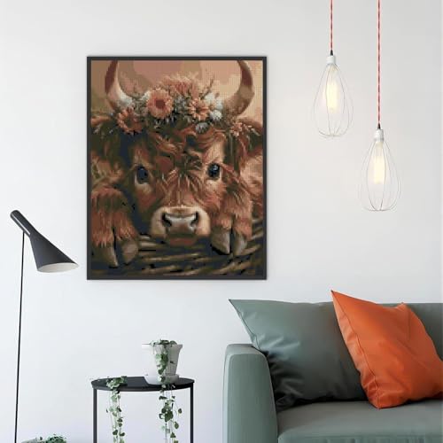 Cow Stamped Cross Stitch Kits for Adults Beginner, Stitching Cute Patterns Dimensions Cross Stitch Kits Embroidery Kit Arts and Crafts for Beginners 15.7x11.8 inches - color: D053A