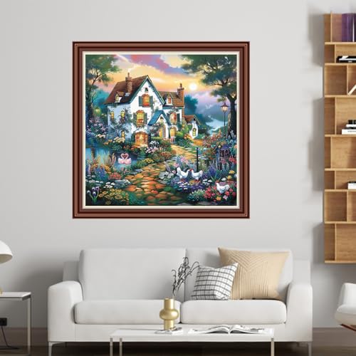 Dimensean Counted Cross Stitch Kit for Beginners, 11CT Unprinted Cross-Stitch Kit Easy Patterns Needlepoint Kit Cross Stitching Embroidery Kit Supplies-Beautiful Home 18x18 inch - color: Patterns21