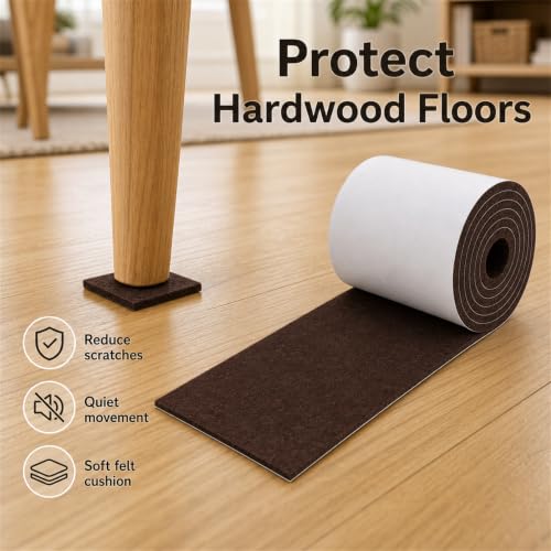 Felt Furniture Pads, Self Adhesive Felt Sheets Roll, Cuttable Felt Pads for Furniture Legs, Heavy Duty Furniture Pads for Hardwood Floors, Chair Wall Protector, Brown, 40 x 5 x 0.12 Inch - color: Brown, size: 5" x 40"