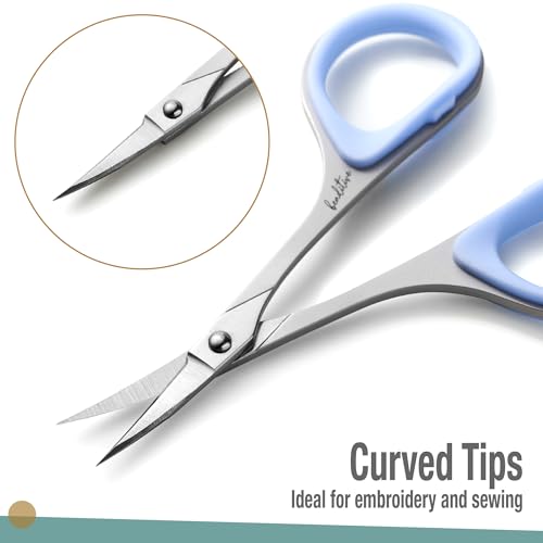Beaditive Sewing and Embroidery Scissors Set (2 pcs) Curved and Straight, Sharp, Stainless-Steel Design | Precision Tips, Ergonomic Rubber Handle Grip | Small, Compact DIY Use (Extra Sharp) - color: Extra Sharp