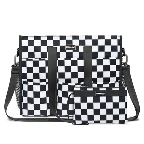 TOPDesign Utility Water Resistant Tote Bag with 22 Pockets, Zipper Closure - color: Checkerboard, size: Large