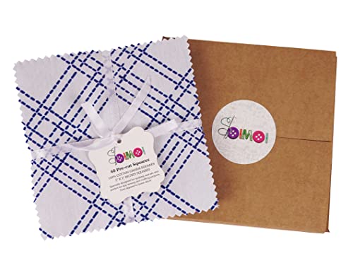Soimoi Japanese Sashiko Print Precut 5-inch Cotton Fabric Quilting Squares Charm Pack DIY Patchwork Sewing Craft- White & Blue - size: 5x5 Inches