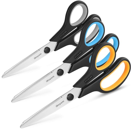 iBayam 8.5" Heavy Duty Black Scissors for Office School Classroom Home Use - color: Yellow, Grey, Blue, size: 3-Pack